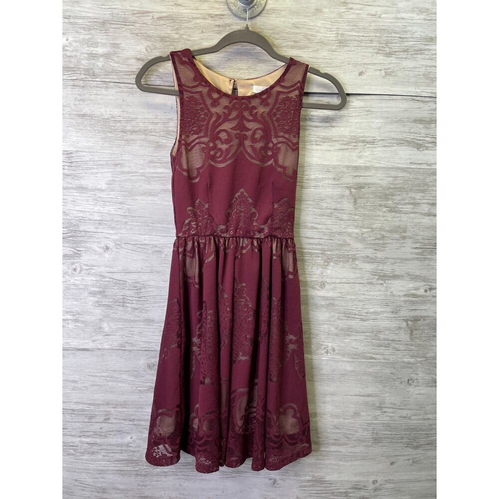 Lush Womens Wine Red Floral Lace Layered Sleeveless Mini Dress DR92649-001 S